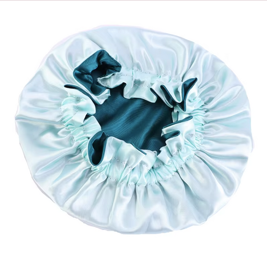 Cuffia notte in satin 100% per bambini (età 3-9 anni) colore verde acqua- verde double face
